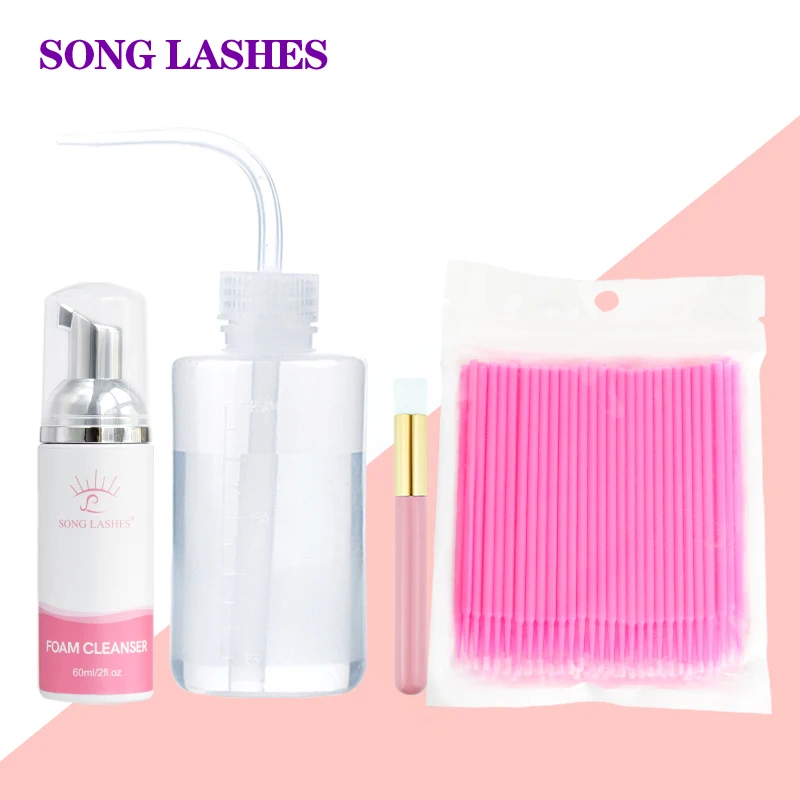 SONG LASHES Practical Cleaning Suit  Foam Cleanser + Cleaning Bottle + Musse Brush +Cotton Swab  Tools For Eyelash Extension