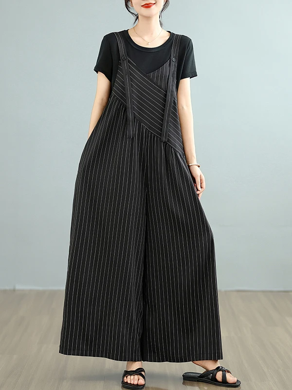 Faionable حجم كبير عادية V-Ne وزرة المرأة الصيف التخسيس تنوعا واسعة الساق بذلة مريحة فضفاضة تناسب السراويل #4