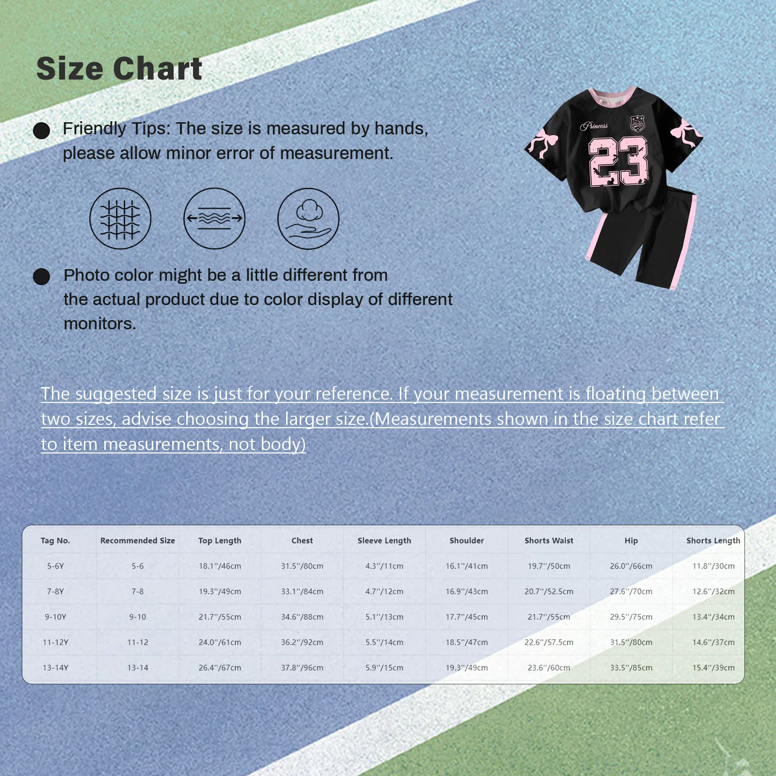 Kids Girls Sports Warm-up Fitness Costume Color Block Round Breathe Neck Short-sleeve Bowknot Number Printed T-shirt with Shorts view 6