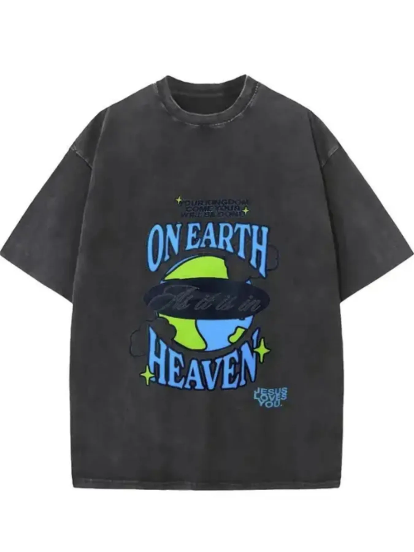 Washed Earth-Toned Paradise Print T-Shirt, High-Quality Wax-Dyed Material, Vintage Fashion T-Shirt, Medium Thickness Suitable for Summer Wear, Holiday Gift 250g, Suitable for Easter, Halloween, Thanksgiving, and Other Occasions