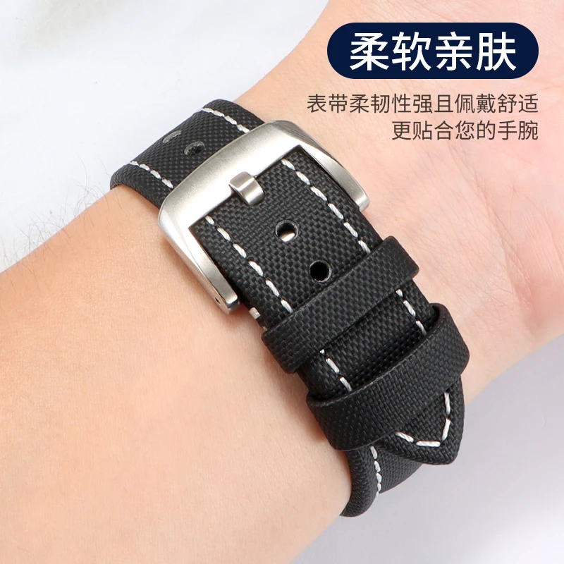 Correa de cuero genuino con textura inspirada en nailon Compatible con el reloj de colaboración Blancpain x Swatch Fifty Fathoms