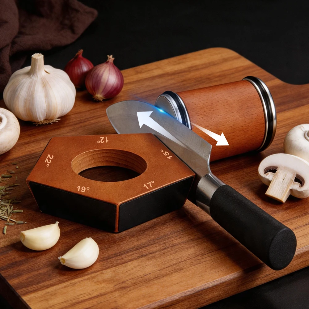 5 Angle Rolling Knife Sharpener 12/15/17/19/22° Knives Sharpeners Magnet Base Wooden Accessory Diamond Grit 400-1000# Kitchen