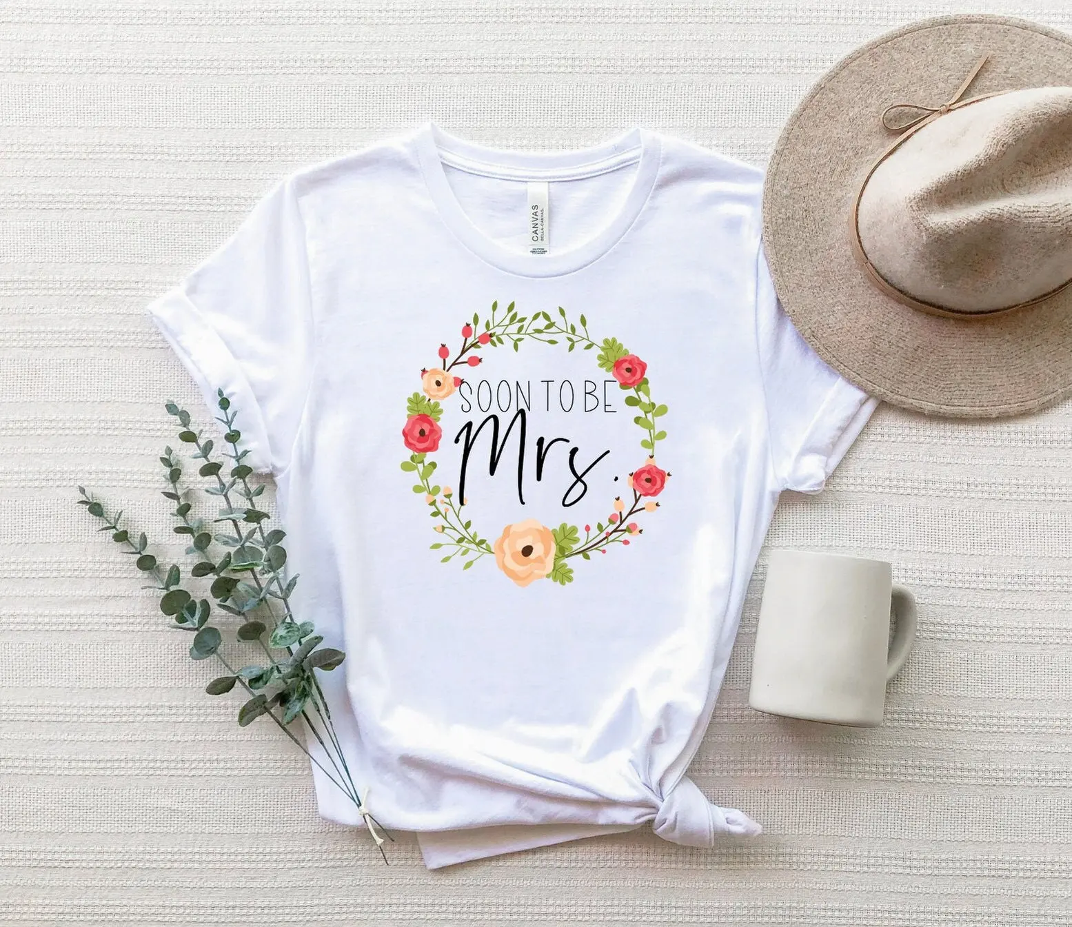 Soon To Be Mrs T Shirt Engagement Bachelorette Party Bride Floral Cute Bridal