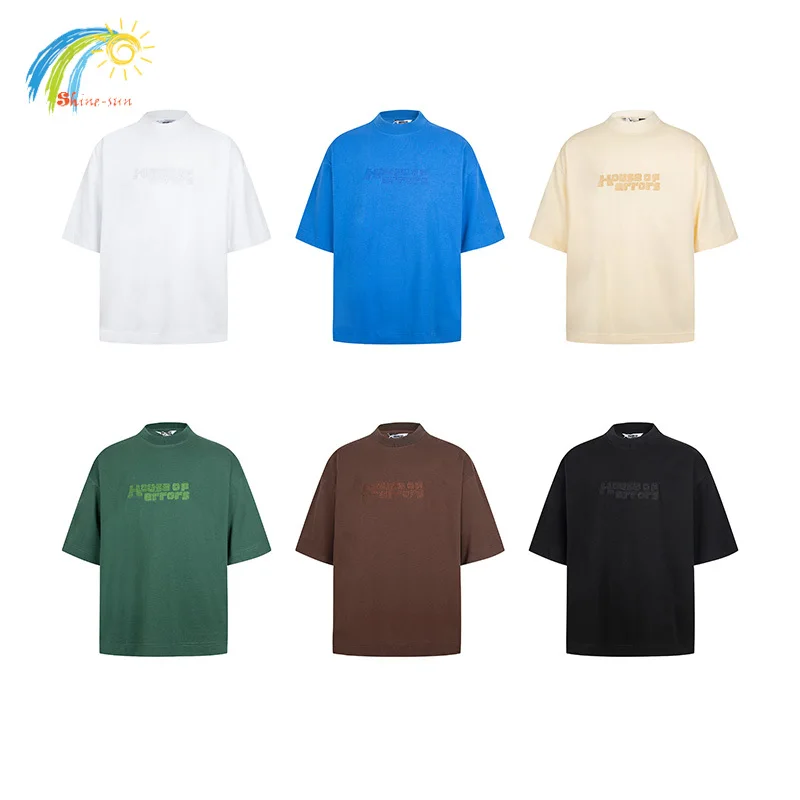 24SS Classic Logo Embroidery House Of Errors T-Shirt Men Women Apricot Green Blue Brown Tee Top Casual Oversized Cotton T Shirt