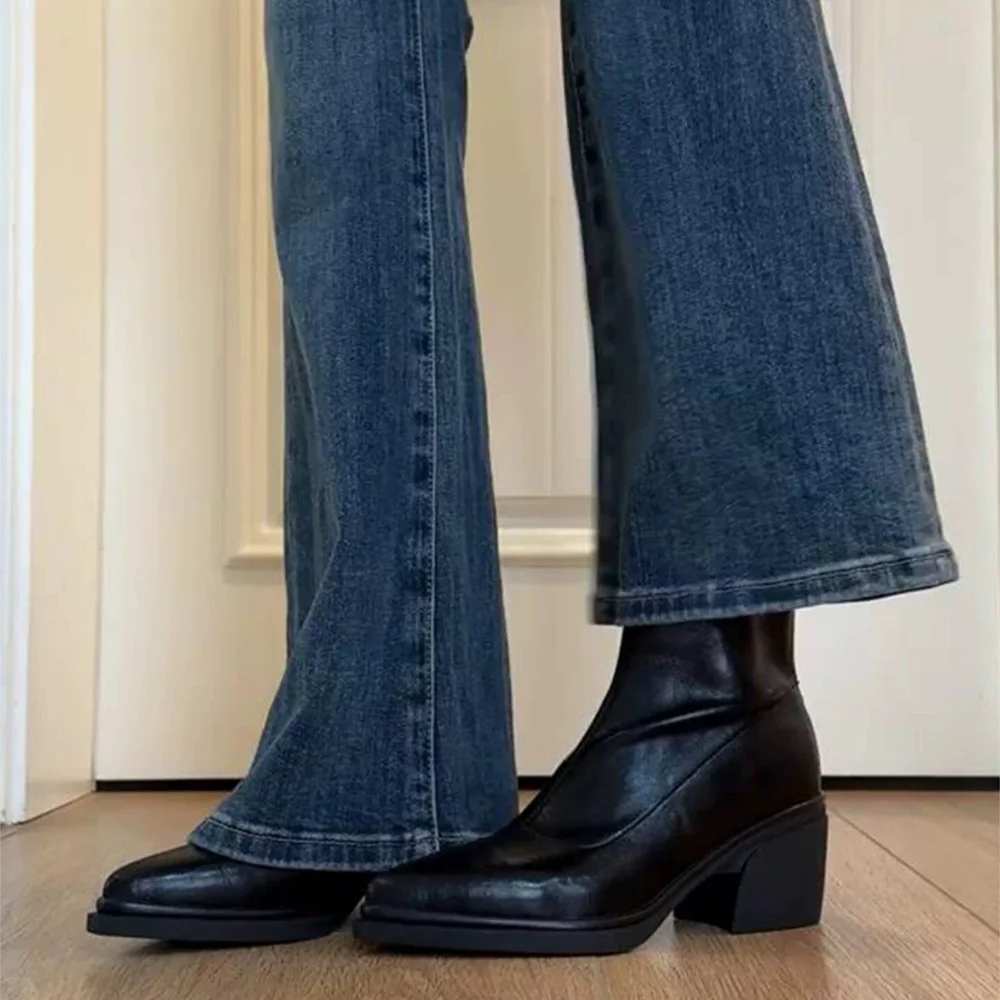 Spitze Stiefeletten mit Dicker Sohle, Neue Wintermode, Reißverschluss, Sexy, Schlichte Damenstiefel, Wasserdicht, Bequeme Damen-High-Heels – Detail 2