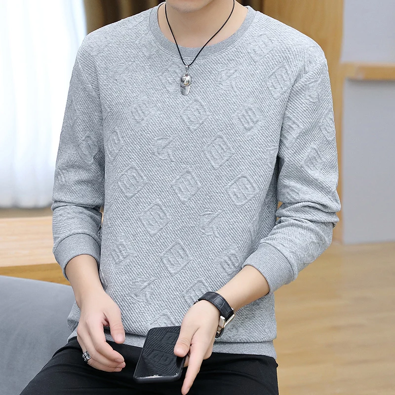 

2025 Autumn 3D Relief Jacquard Men Long Sleeve Sweatshirts Retro Casual Versatile Round Neck Pullover Comfortable Sports Sweater