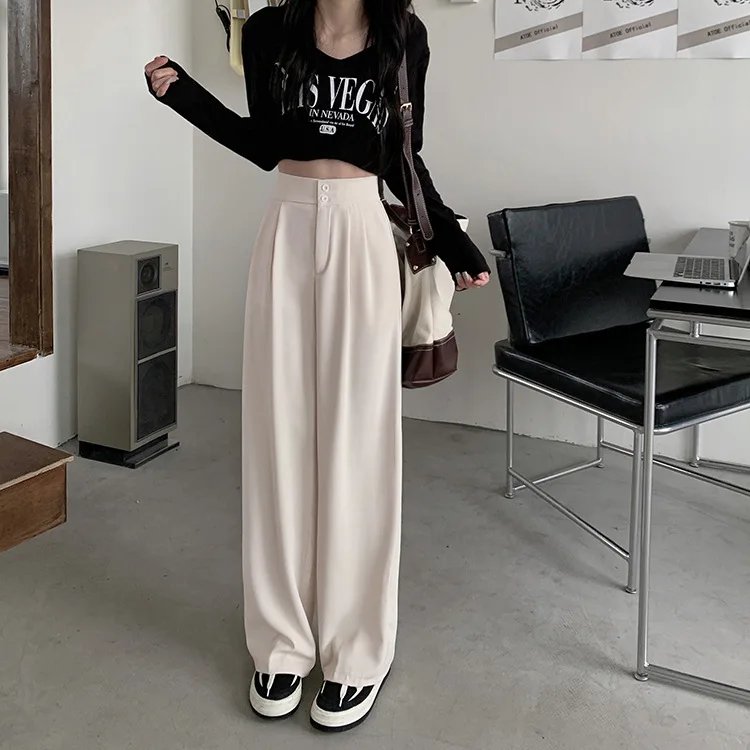 2024 Summer New Short Elastic Waist Wide Leg Pants for Women High Waist Loose and Slim Slimming Casual Suit Pants