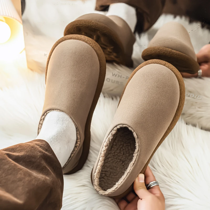 

Women Cotton Slippers for Autumn and Winter Indoor Thick-Soled Non-Slip Couple Warm Fleece-Lined Soft Sole Shoes for Men