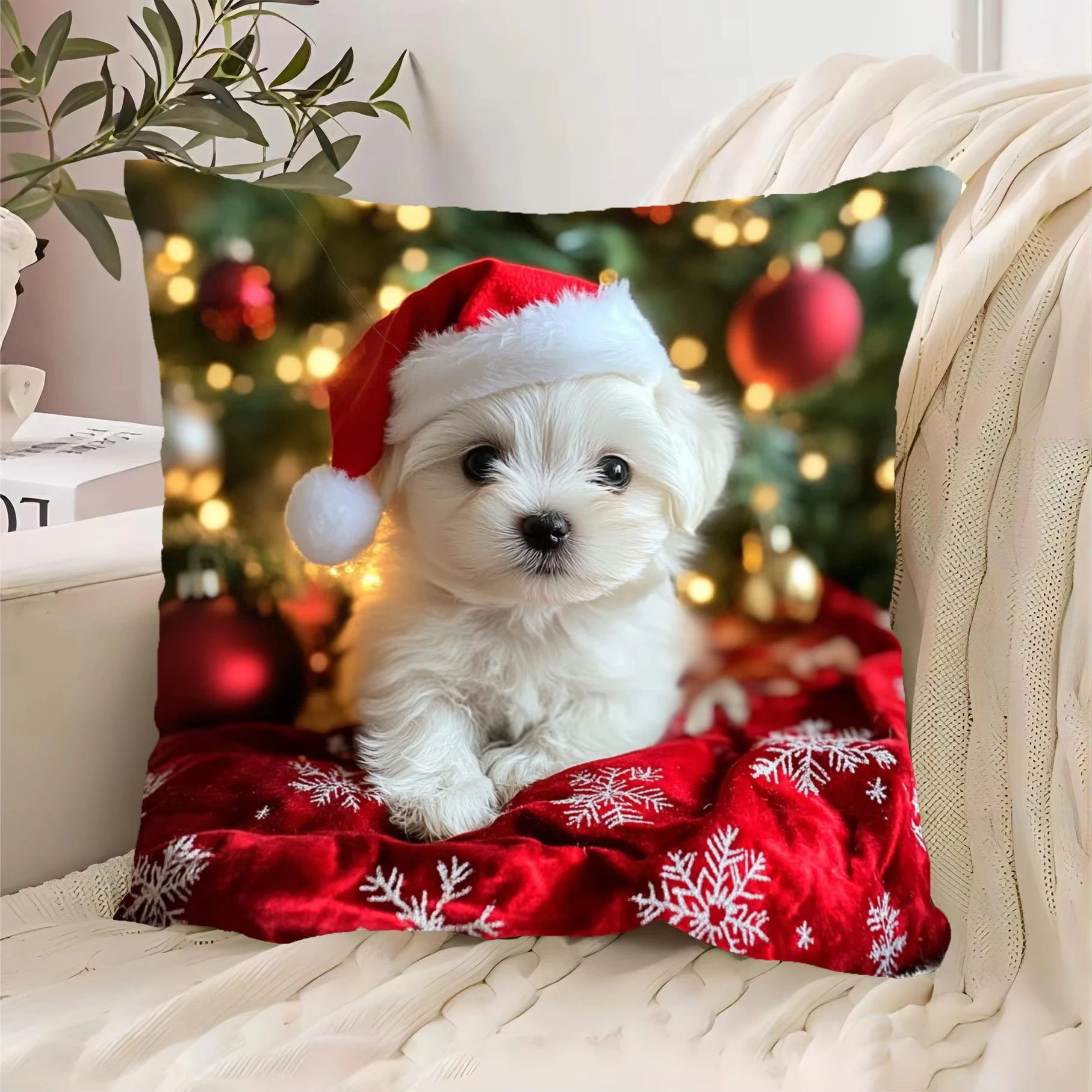 Winter Neue Weihnachten Nette Malteser welpen Gedruckt Kissenbezug Frohe Weihnachten Dekoration Kissen Kissenbezüge Hause Ornament