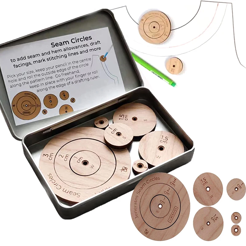 Jenerates Seam Circles, Wooden Circle Quilting Template Toos Set, Seam Admission Marker Seam Roller Tracing Wheel Sewing Tool