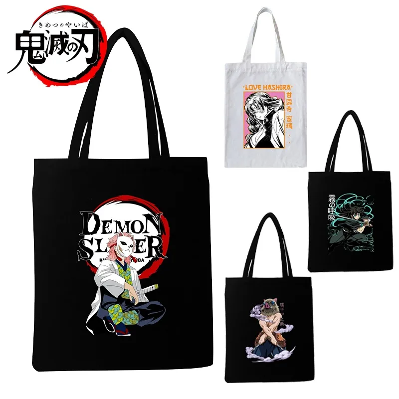 Anime Demon Slayer Giyuu Canvas Shoulder Bags Inosuke Mitsuri Large Capacity Shopping Bags Eco Storage Bag Travel Handbag Gifts