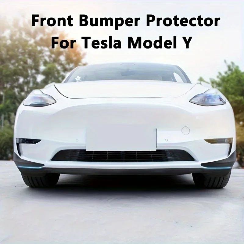 2PCs Anti-Collision Front Bumper Protector Strips for Tesla Model Y (2021-2024) - Silicone Corner Guards