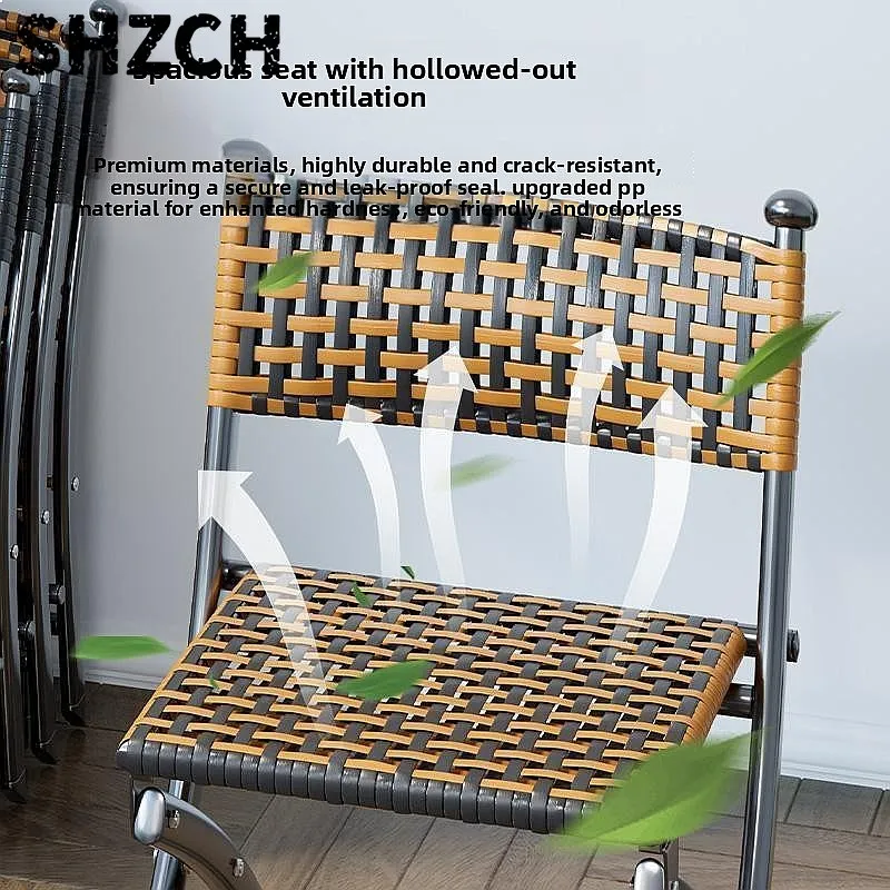 Japanese Foldable Rattan Patio Armchair Portable Camping Stool with Back Support