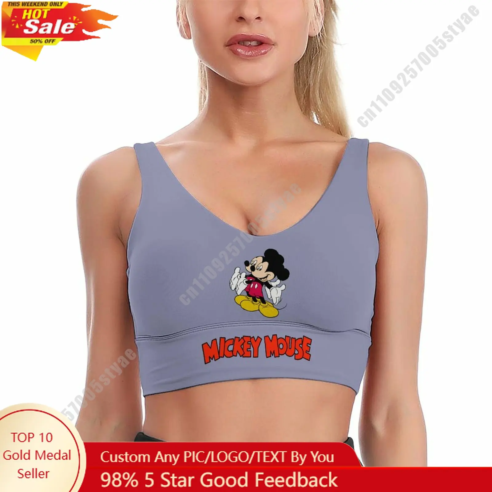 

Mickey Mouse Sports Bra Disney Character Custom Breathable Underwear Running Fitness Push Up Bra Fresh Fashionable Gifts