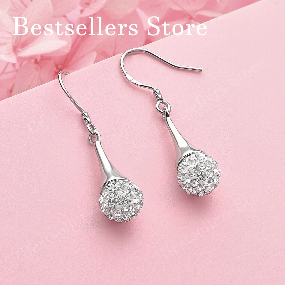 925 Sterling Silver 8mm Luxury Round Zircon Earrings for Women, Wedding Fashion Jewelry Gift Accessories