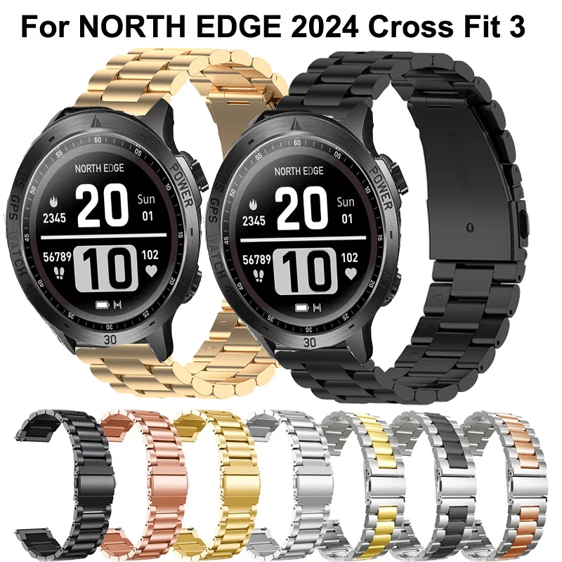 For NORTH EDGE Cross Fit 3 Smart Watch Strap 22mm Stainless Steel Metal Men Bracelet wristband For NORTH EDGE Cross Fit 3 Correa