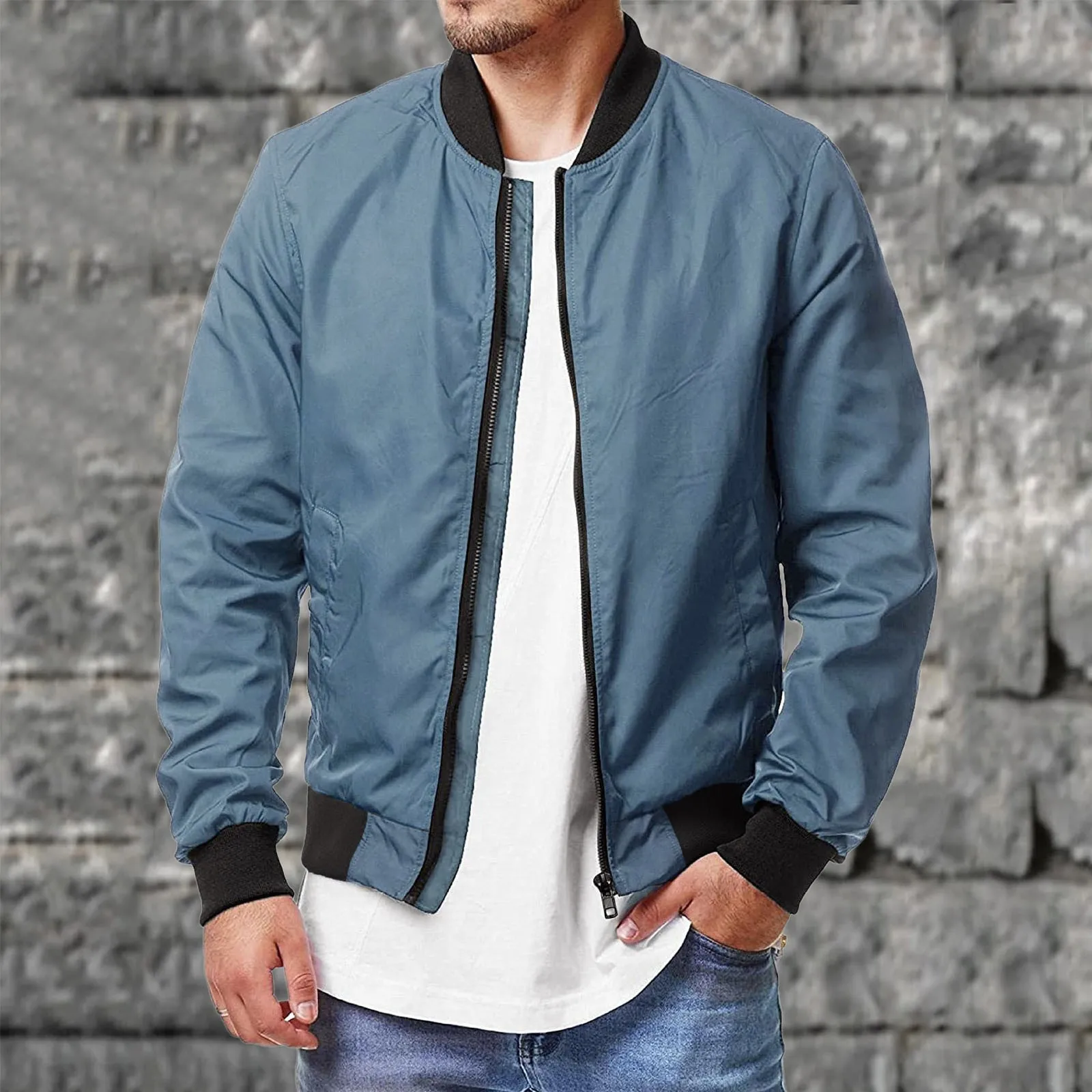 

Men's Bomber Jacket Pilot Jacket Solid Color Fashion Zipper Windbreaker Coat Motorcycle Racing Casual Coat Everyday Street Wear