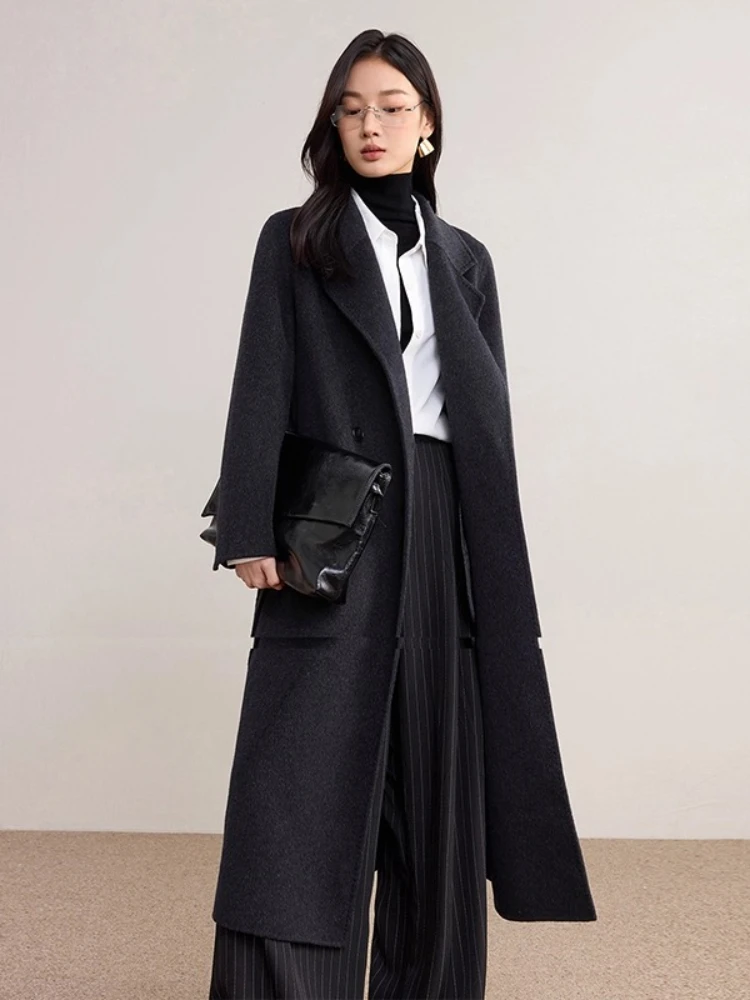 

SENTUBILA Women's Double-Breasted Tencel Wool Coat Winter 2025 Temperament Commuter Coat Mid-Length Business Casual W54OA8781