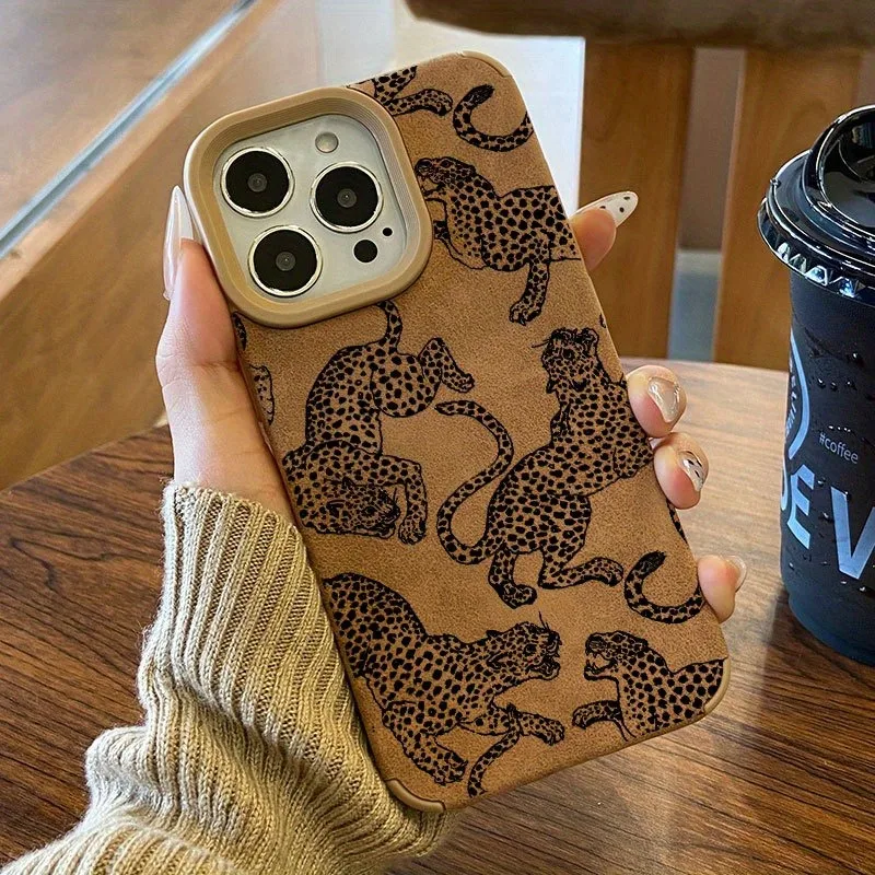Vivid Leopard Pattern Bonded Leather Phone Case For iPhone 17 16 15 14 Pro Max 13 12 11 XS XR X 16 Plus Shockproof Bumper Cover - náhled 6