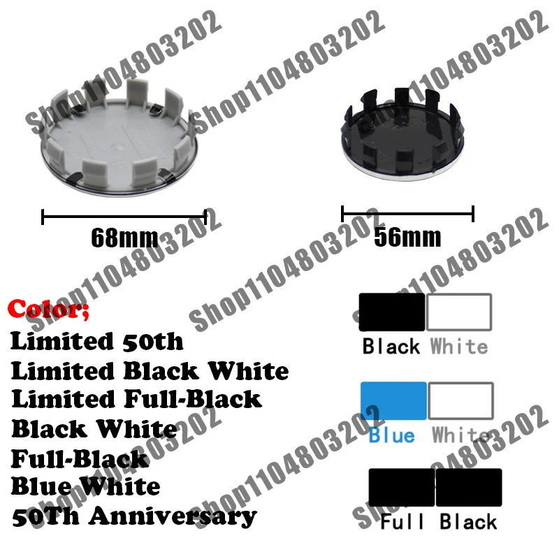 Image of 4 Stück 56mm 68mm Auto-Radnabenkappen für E87 E30 E36 E46 E90 E91 E92 F34 G20 E60 E61 G30 E34 E39 E83 Auto-Zubehör