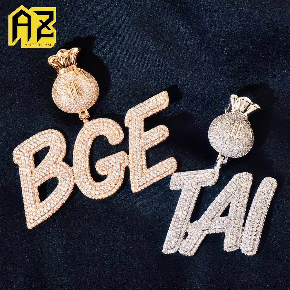 

Anztilam индивидуальные буквы сумка для денег Iced Out кулон ожерелье с длинным звеном веревка-цепочка ожерелья для женщин мужчин ювелирные изделия