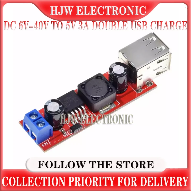 DC 6V-40V To 5V 3A Double USB Charge DC-DC Step-down Converter Module For Vehicle Charger LM2596 Dual USB