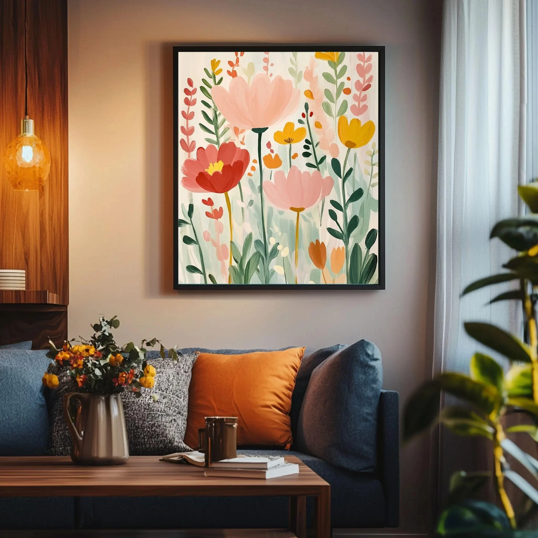 봄 꽃 포스터 밝은 추상 꽃 식물 벽 예술, 현대적인 핑크와 그린 프린트, 다채로운 꽃 포스터 홈 데코