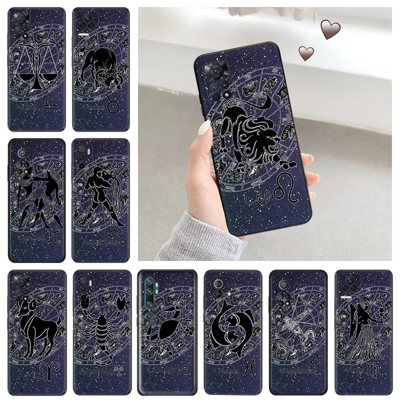 Soft Case for Redmi Note 11S 10S A3 10C 10A Xiaomi 14 11T Pro 10T 10 11 Lite 12 Zodiac Constellations Black Phone Cases Cover