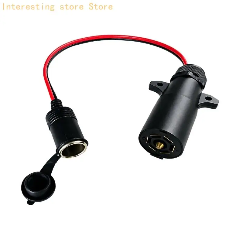 12V Trailer Receptacle Conversion Cable with 7-Pin End, PVC and Metal Construction, Tethered Cover, and Two Mounting Holes 55KC