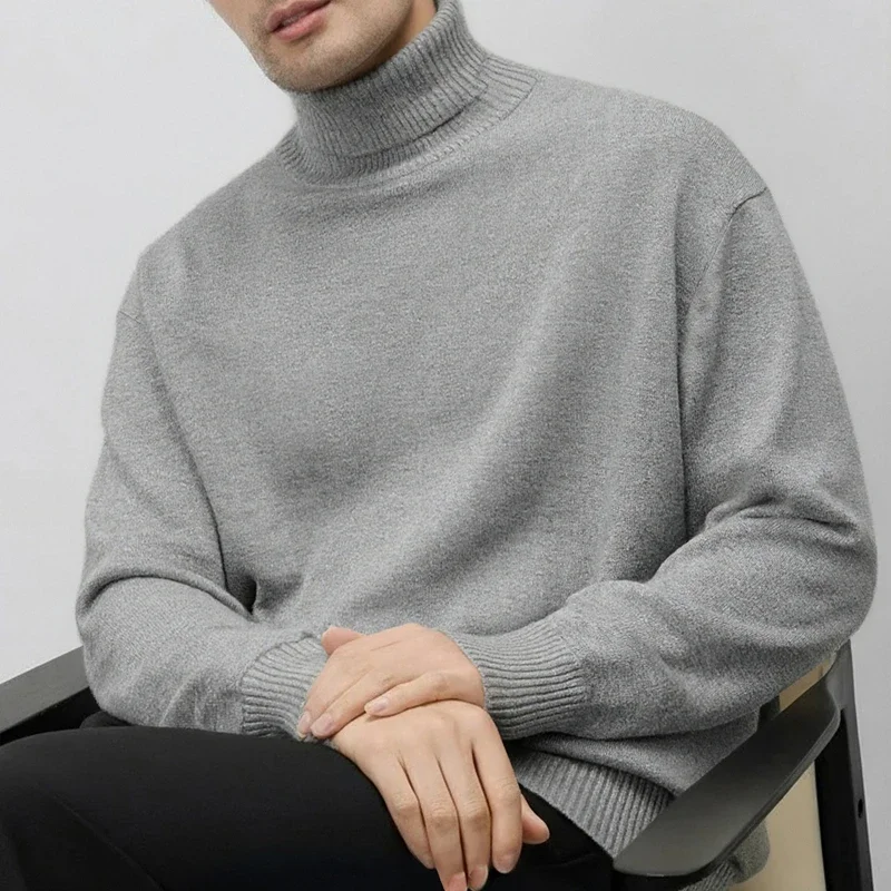 

New Men's High Neck Sweater Solid Color Pullover Men Knitted Warm Casual Turtleneck Sweatwear Woolen Mens Winter Outdoor Tops