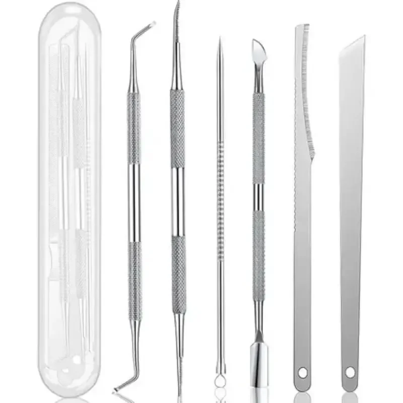 

6pcs Stainless Steel Manicure Pedicure Knife To Remove Dead Skin Calluses Thick Hard Nail Clippers Acne Needle Pick Tool Set