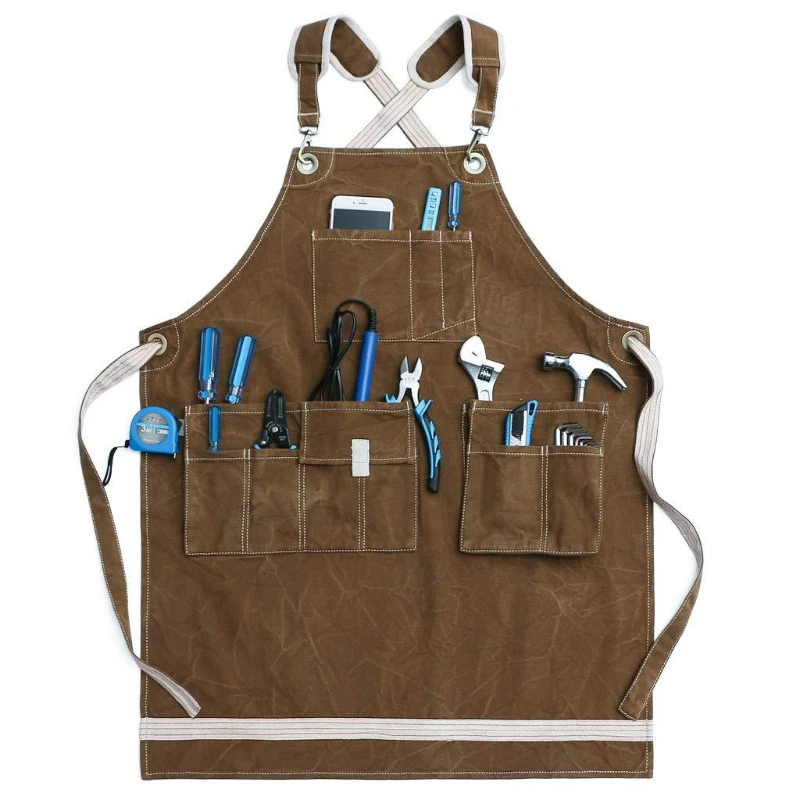 Nail Art Kitchen Apron Hair Tooling Milk Tea Shop Restaurant Wear Resistant Canvas Strap Woodworking Multi-Pocket Coffee