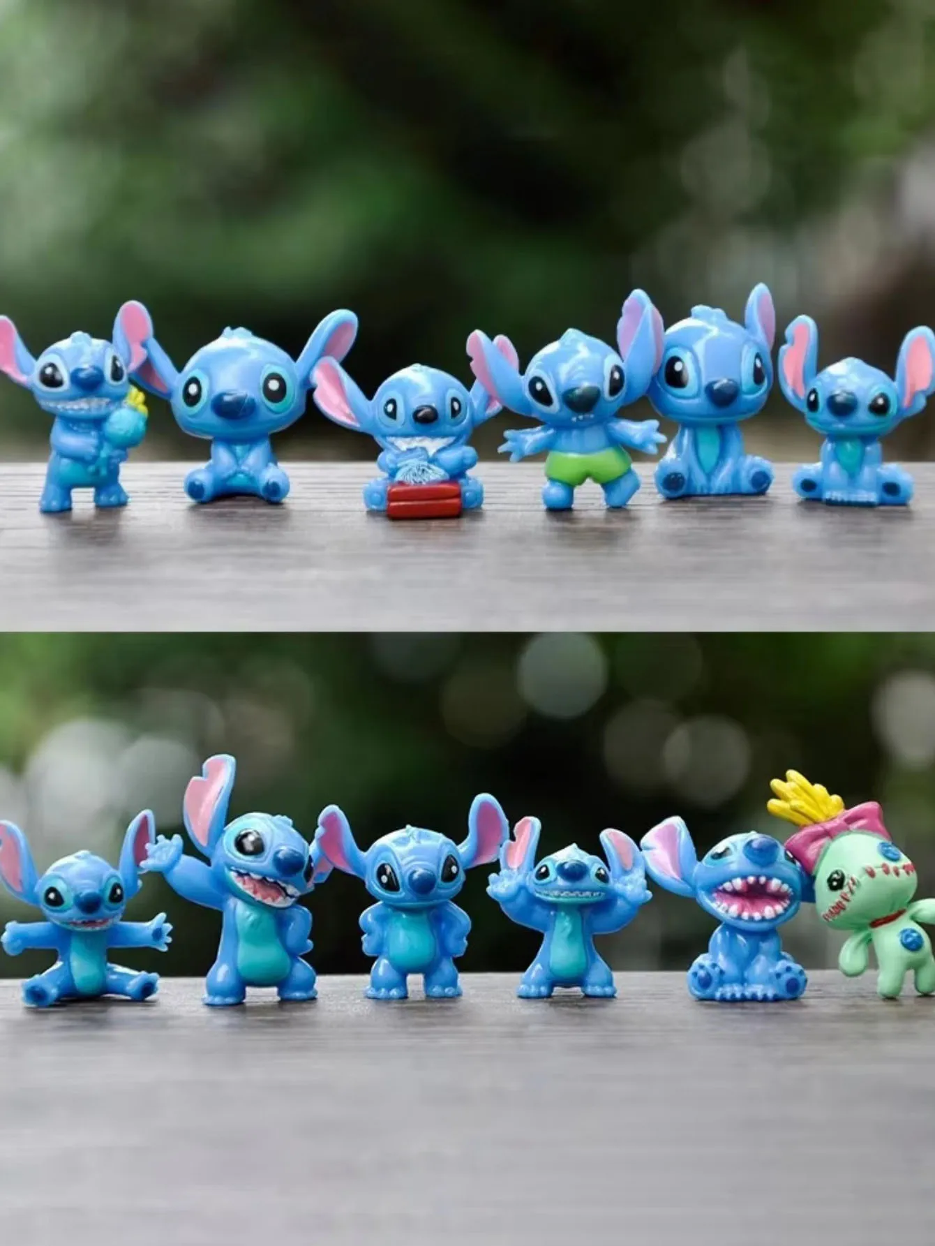 4/12pcs Stitch อะนิเมะรูปตุ๊กตาการ์ตูน Stitch เครื่องประดับภูมิทัศน์ Micro เค้กตกแต่งชุด PVC รูป 14 + ของขวัญวันเกิด