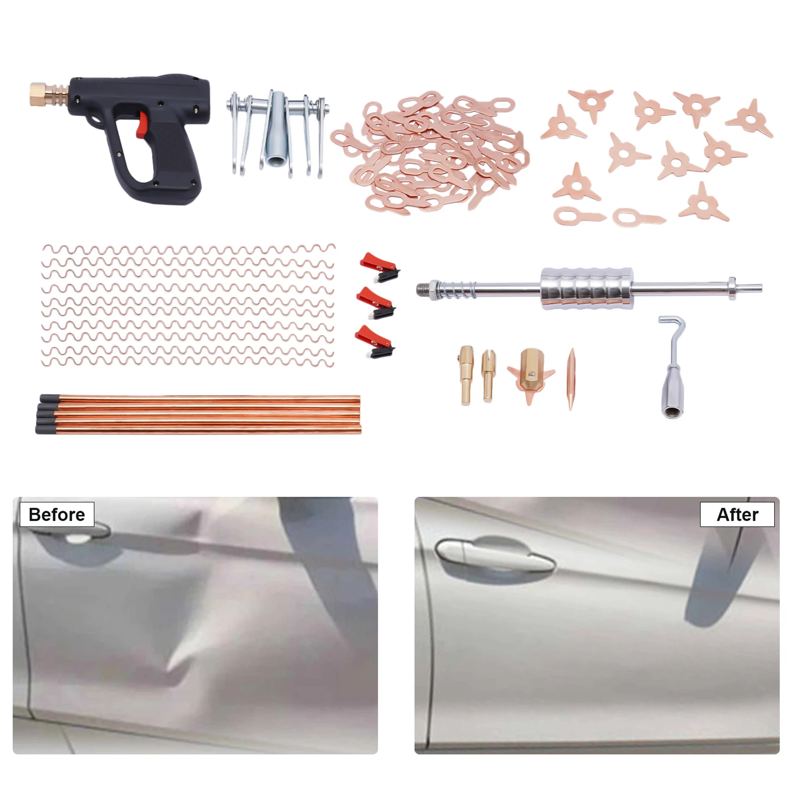 86pcs Car Dent Repair Tool Kit Dent Puller Hammer Car Body Spot Welding Gun