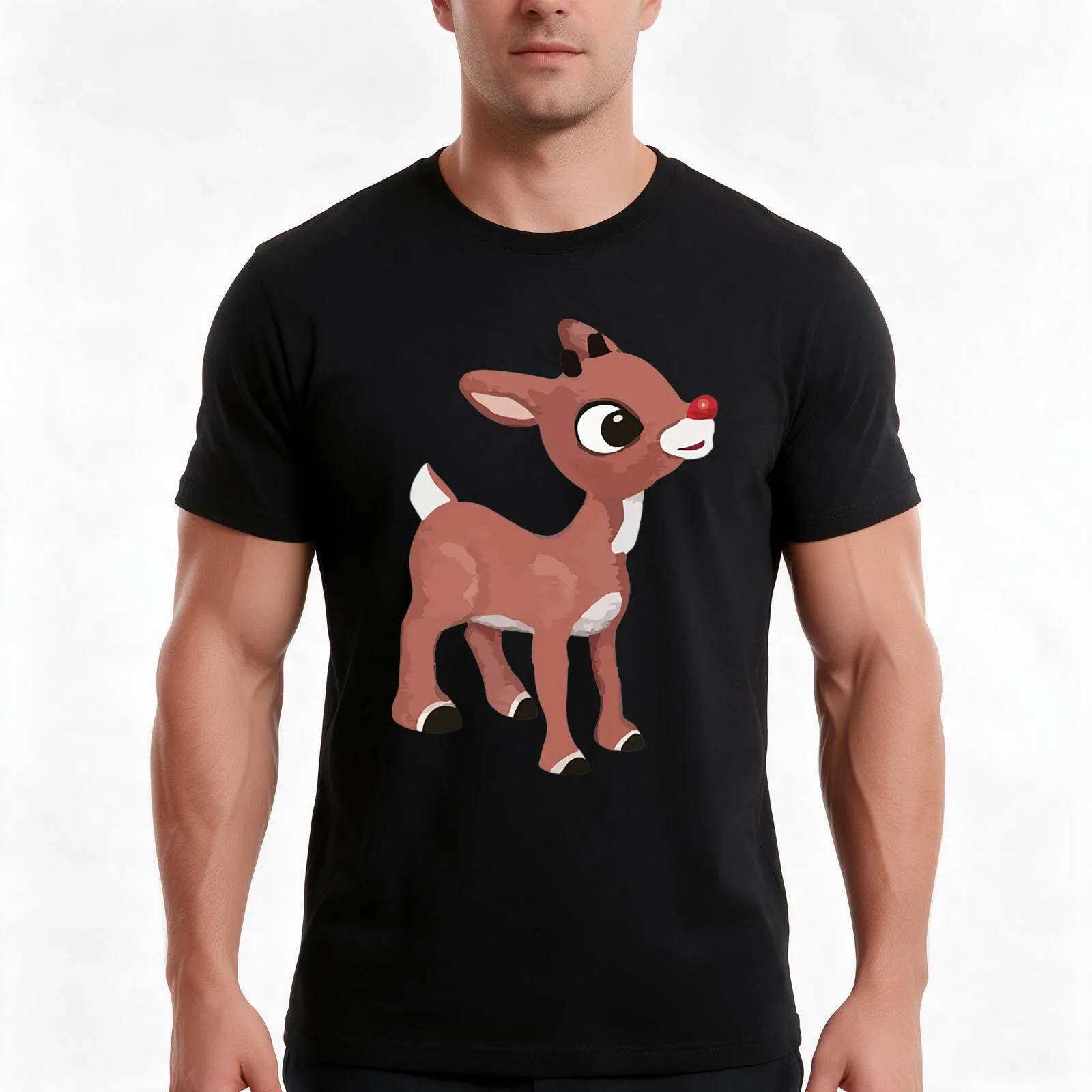 Classic Rudolph The Red Nosed Reindeer T-Shirt, Summer Casual Cotton Tee, Oversized Streetwear Tops, Vintage Graphic Print