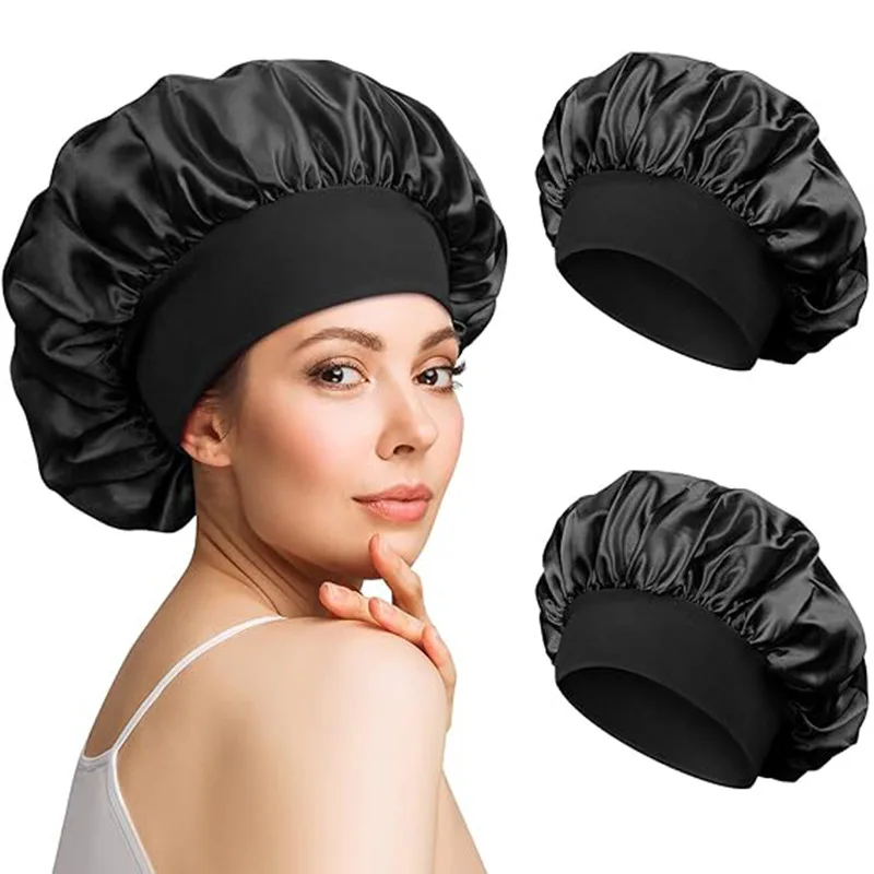 1pcNewly Satin Night Hair Cap Women\'s Solid Sleeping Hat Sleep Care Bonnet Nightcap For Women Unisex Cap