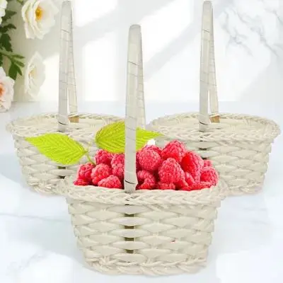 

10Pcs Woven Rattan Baskets Handheld Flower Girl Basket Picking Fruit Vegetable Basket Rustic Picnic Storage Decoration