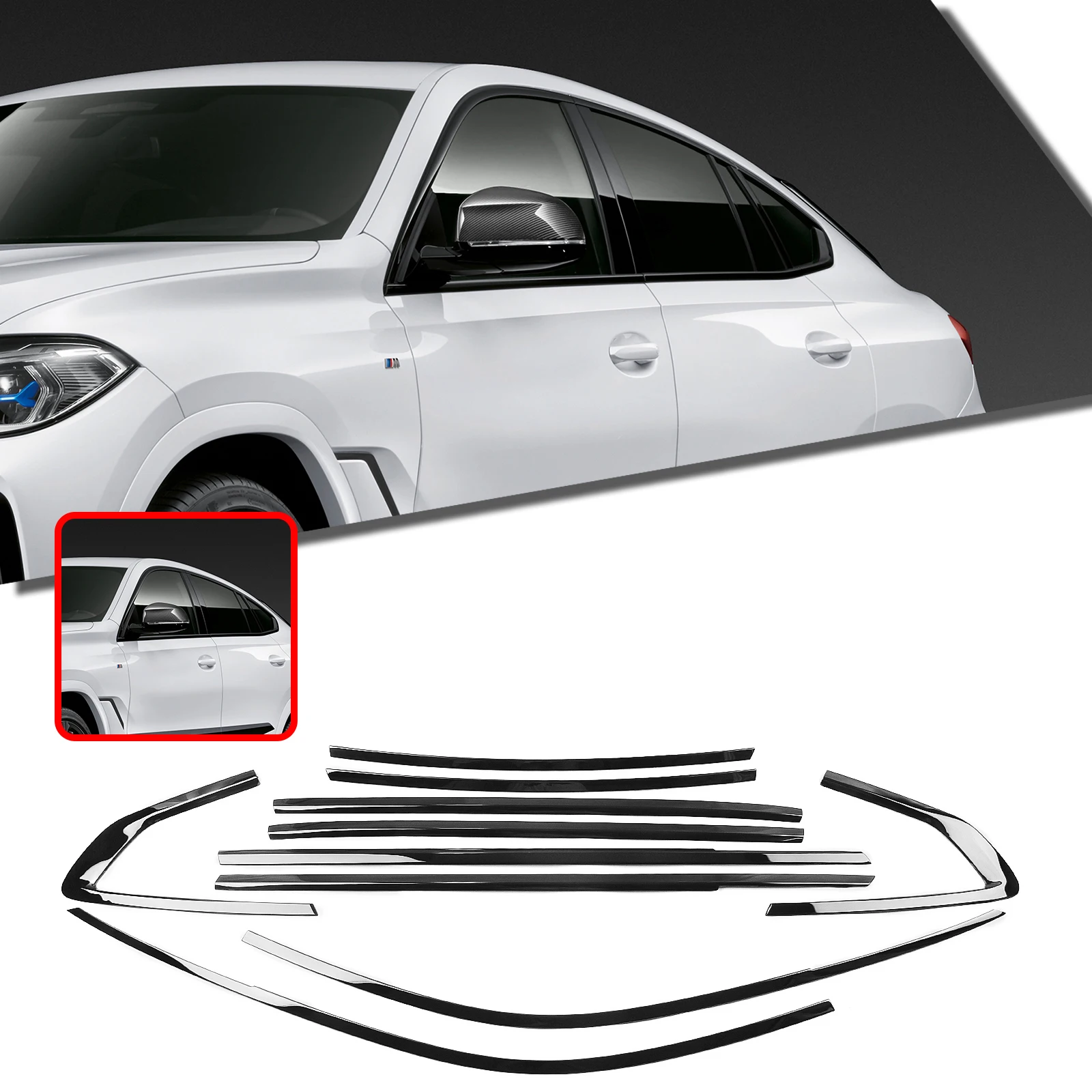For BMW X6 G06 2019-2025 Exterior Window Strip Molding Trim Gloss Black Seal Weatherstrip Protector Cover Styling Decoration