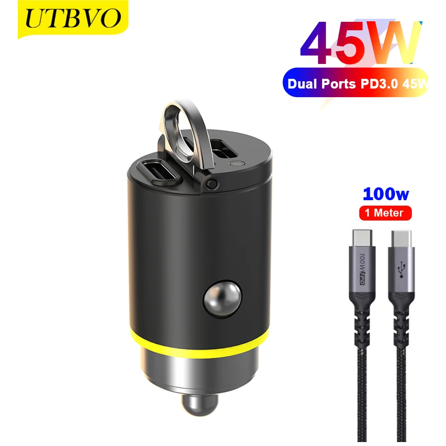 

UTBVO Dual Ports PD Car Charger Smallest USB Type C Car Phone Adapter 45W 30W 20W Fast Charging for iPhone 14 13 iPad Pro Xiaomi
