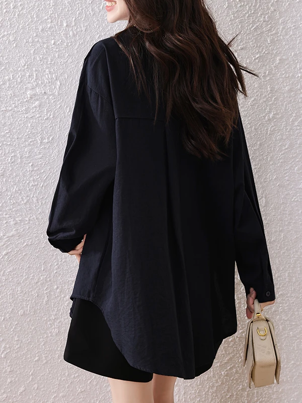 Faionable Tie irt Women's Clothing Autumn 2025 Slimming Top Versatile Sle Polyester Fiber Long Sve Crew Ne