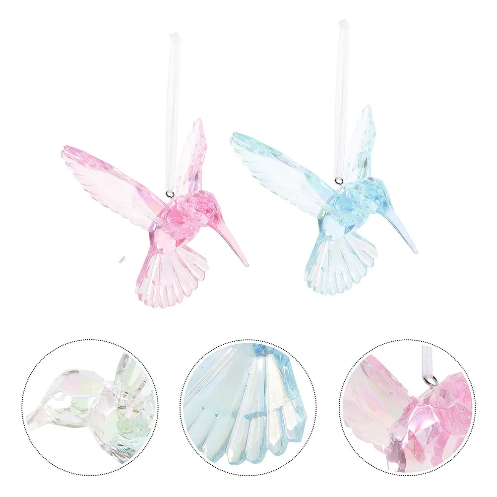 

2pcs Crystal Flying Bird Hanging Ornament Acrylic Hummingbird Suncatcher Decor For Home Car Office Window Wall Art Pendant
