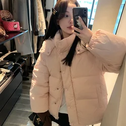 Women Pink Down Clothes Warm Short Winter Y2K Style Korean Fashion Leisure Windproof Puffer Padded Black Hooded Outwear Tops