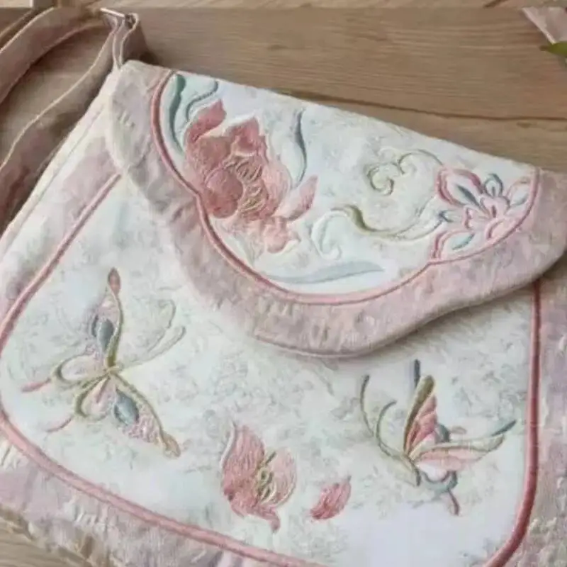 Bloom Chinese Style Embroidered Pink Crossbody Women Fairycore Aesthetic Messenger Bag Y2k Hot Girls Shoulder Bags Purse