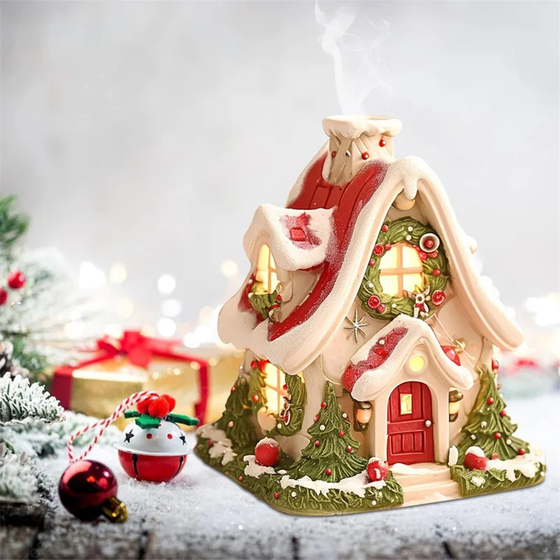 Quemador de incienso de Navidad, quemador de incienso creativo para cabaña, quemador de incienso de cabina, casa de pueblo de resina para regalos de decoración del hogar