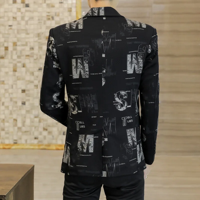 High Quality Plus Size S-4XL Korean Fashion Trend Printing Business Casual Party Groomsmen Dresses Men's Slim Fit Suit Jacket