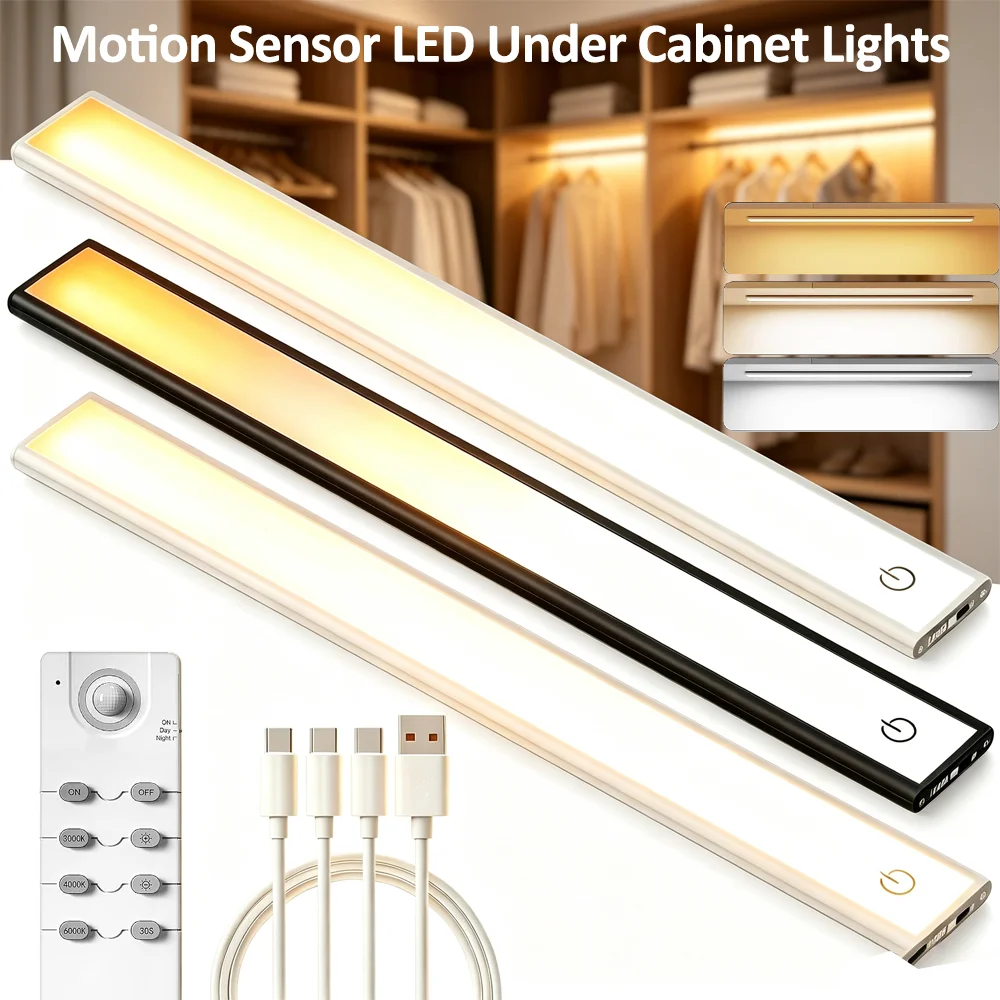 Ultra Thin LED Under Cabinet Lights Wireless Rechargeable Closet Light with Remote Motion Sensor Indoor CCT Dimmable for Kitchen