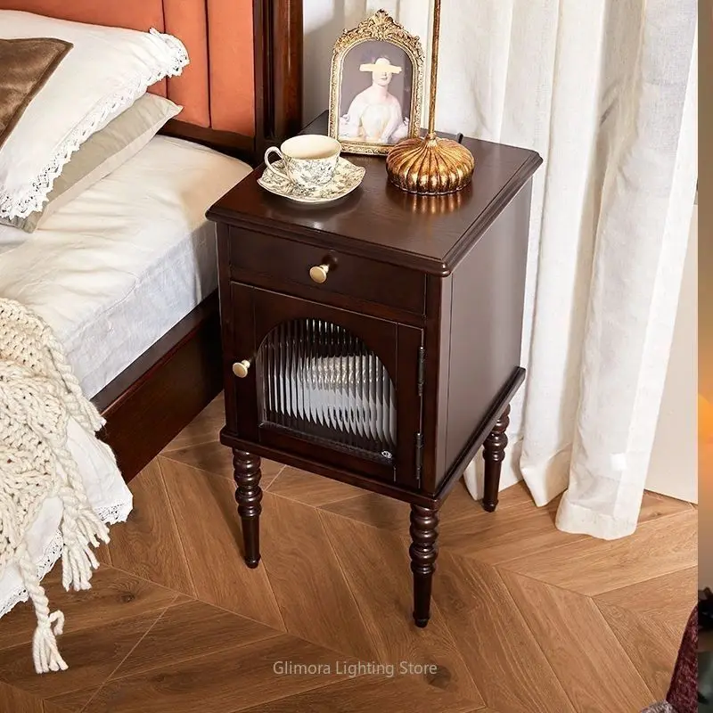 Solid Wood Nightstand for Bedroom, Light Luxury Storage Cabinet with Drawers, Vintage-Inspired Accent Furniture for Home