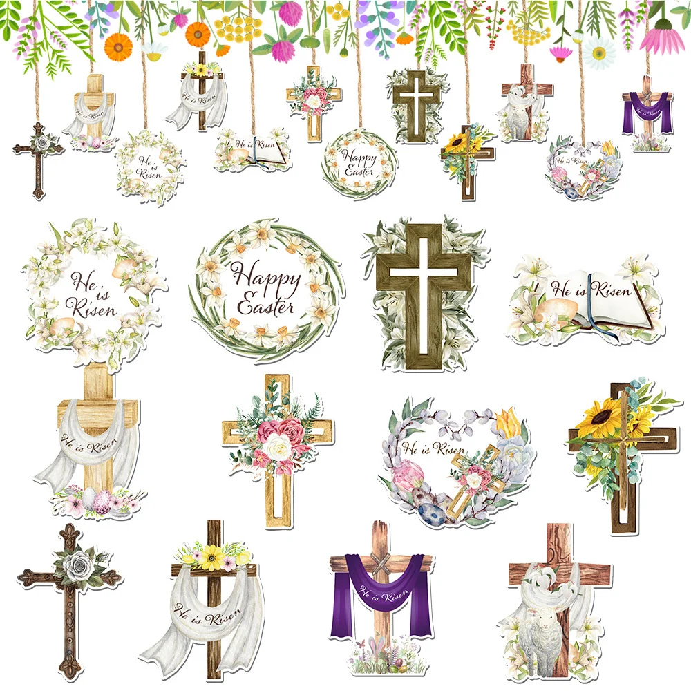 12/24Pcs Retro Easter Cross Paper Hanging Ornaments for Happy Easter Theme Birthday Party Background Decoration Supplies