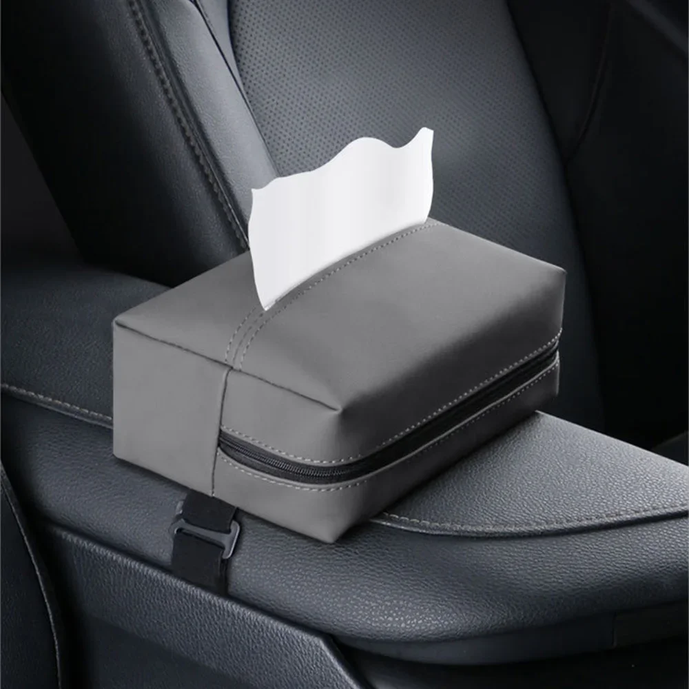 

Car Tissue Box Holder Nappa Leather Car Center Console Armrest Napkin Box Sun Visor Backseat Tissue Case with Fix Strap