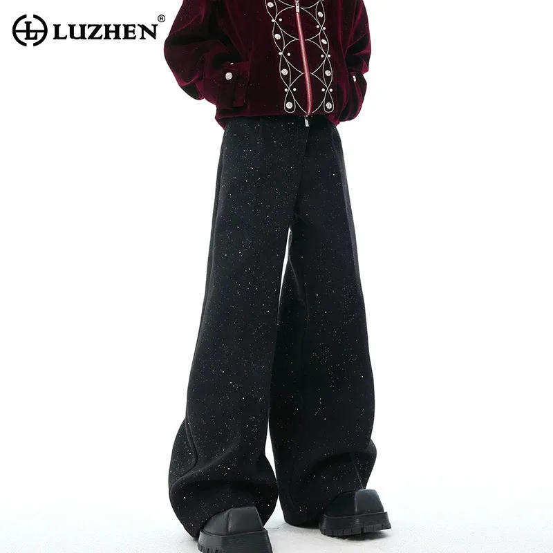 

LUZHEN 2025 New Luxury Sequin Patchwork Street Wear Original Loose Wide Leg Casual Pants High Quality Handsome Trousers JY2200